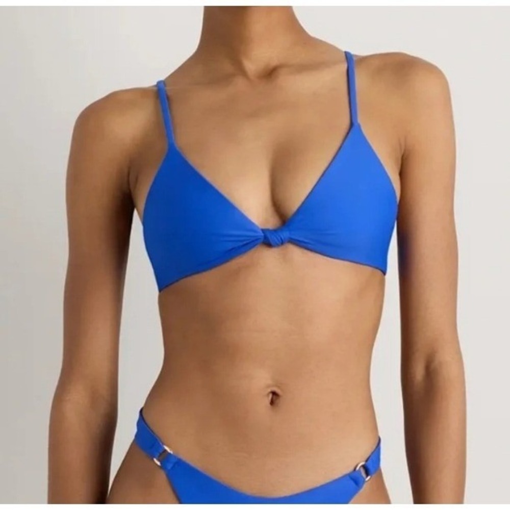 quince italian knotted triangle bikini top swimsuit electric blue, women large